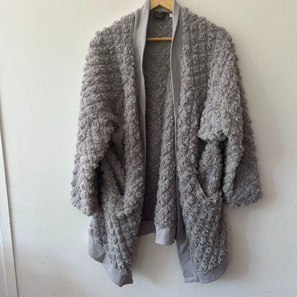 Bumbabella Cardigan Jacket Womens M/L Gray Sherpa Soft Pockets Open Front Cozy